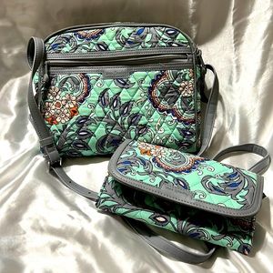 Vera Bradley crossbody w/matching trimmed wristlet wallet.